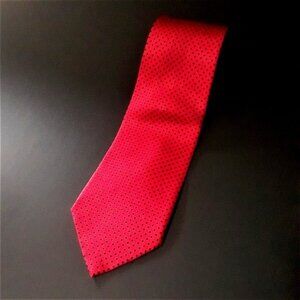 Bill Blass Red & Black Polka Dot Hand-Printed Silk Tie Made In Italy